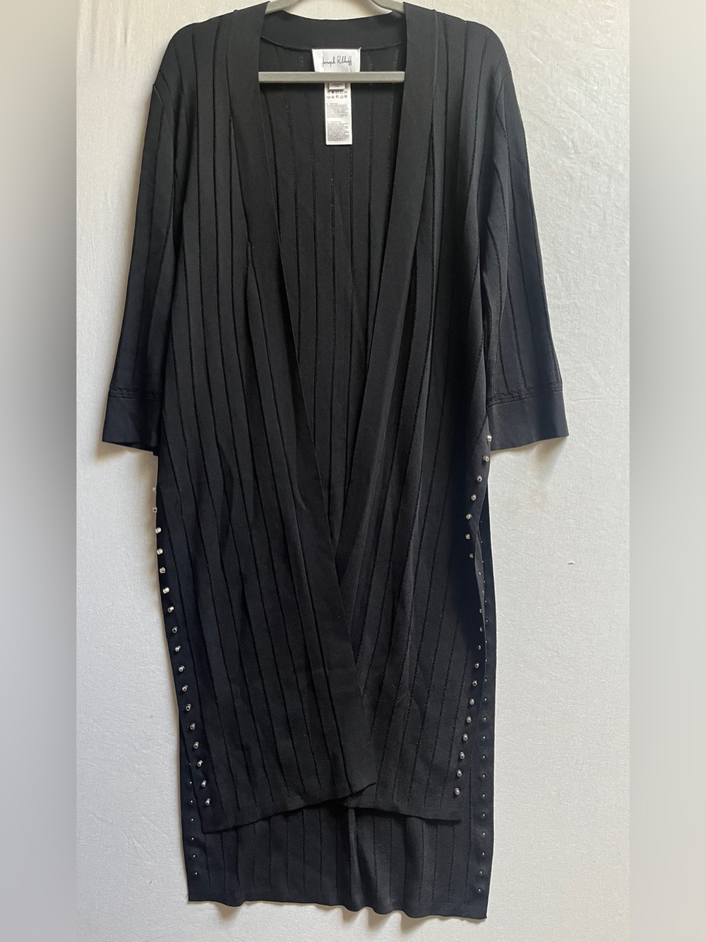 Joseph Ribkoff Black Stud-Trim Open Front Midi Dress Size S